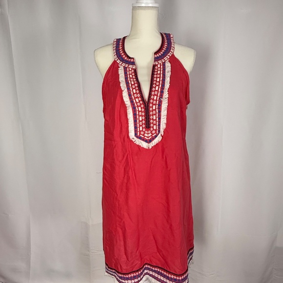 Mud Pie Women's James Sleeveless Shift Dress Pink Embroidered Boho Beach Sz L - Picture 2 of 13